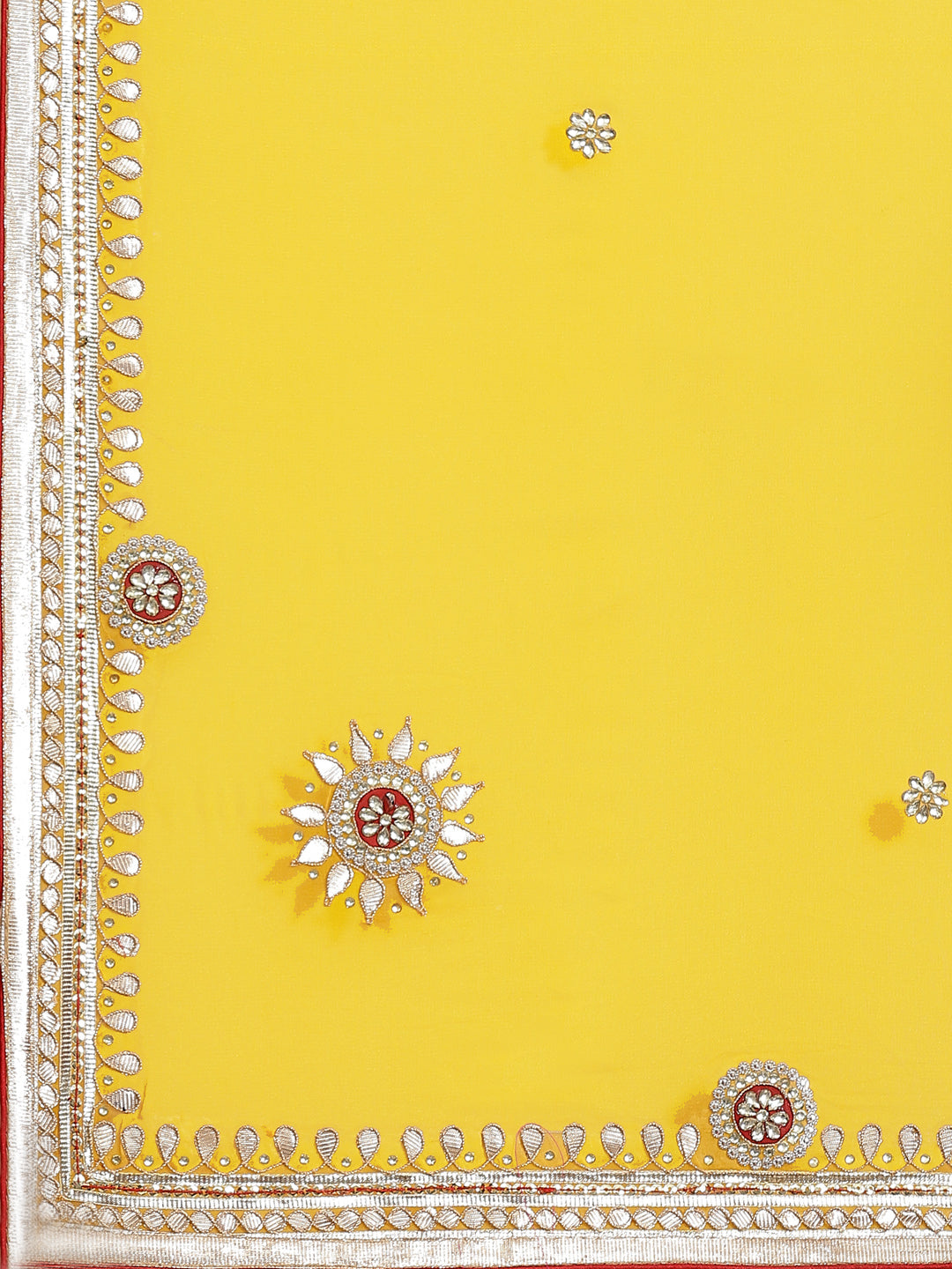 Yellow & Red Jaipuri Georgette Saree with Gota Patti Embroidery & Contrast Blouse