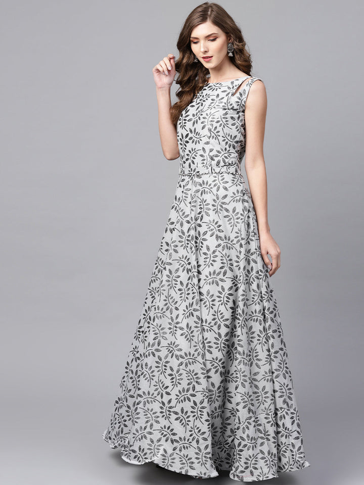 Foil Print Anarkali Dress with matching Belt and Dupatta