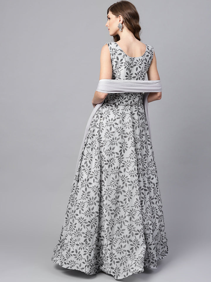 Foil Print Anarkali Dress with matching Belt and Dupatta