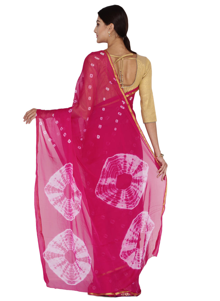 Pink Colored Chiffon Batik Print  Designer Saree.