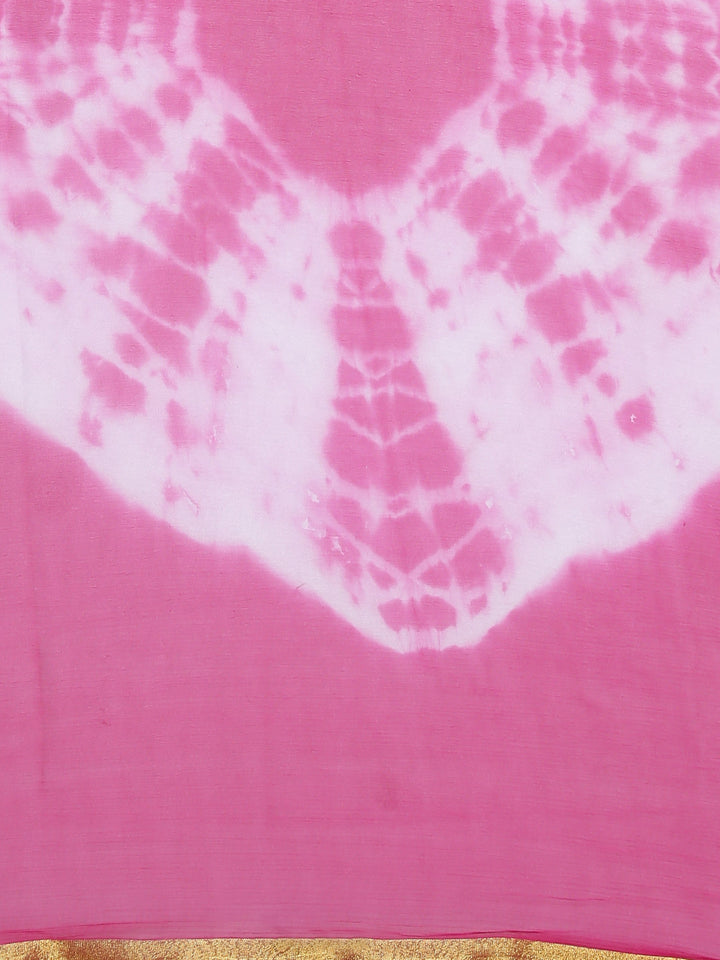 Pink Colored Chiffon Batik Print  Designer Saree.