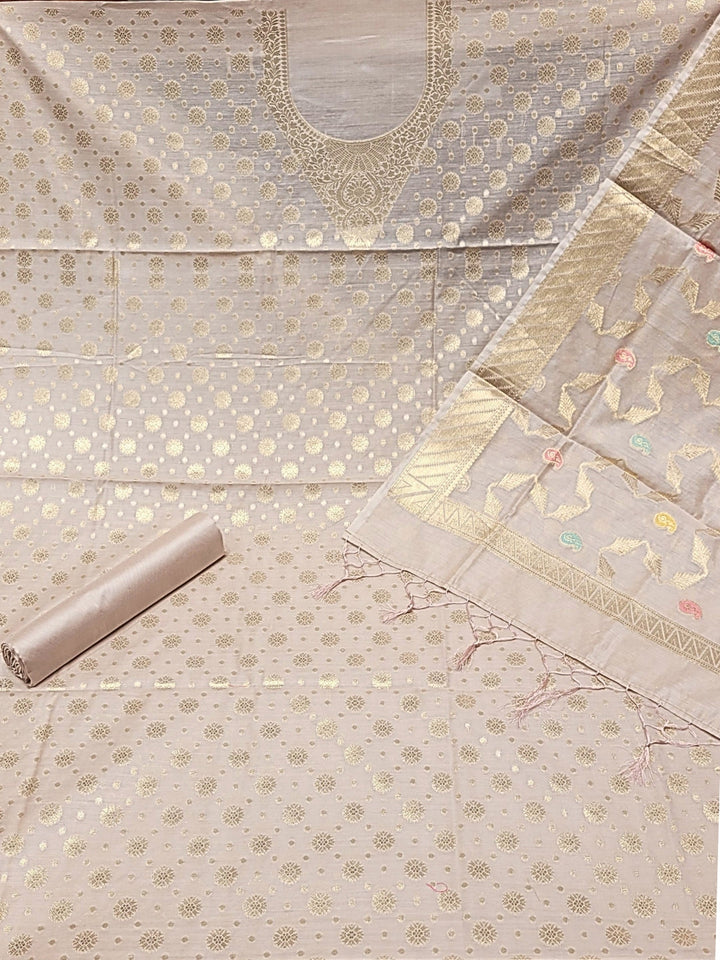 Banarasi Tissue Pastel Dress Material with Zari Weaving  & Jhallar Meenakari Dupatta