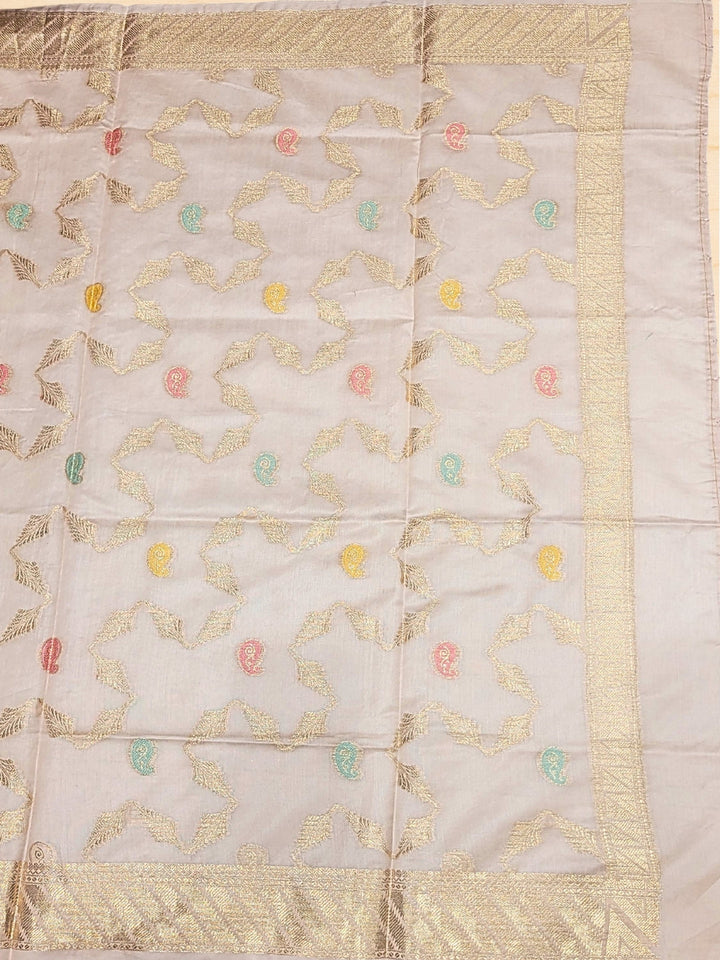 Banarasi Tissue Pastel Dress Material with Zari Weaving  & Jhallar Meenakari Dupatta