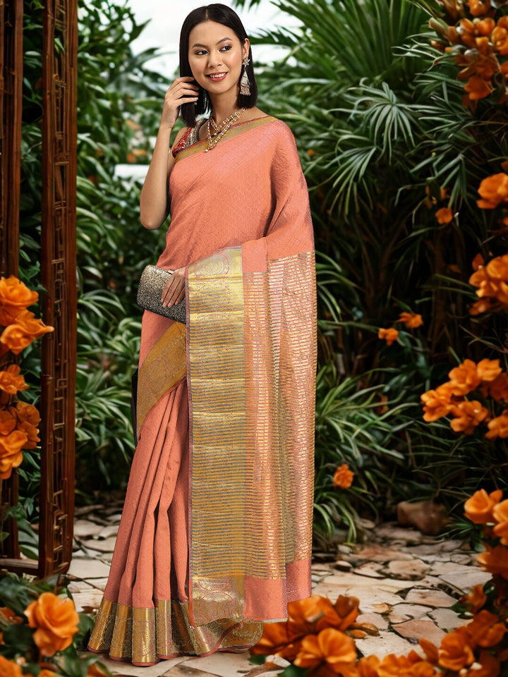 Chhabra 555 Resham Self Woven Traditional Silk Saree with Gold Zari Geometrical Border 