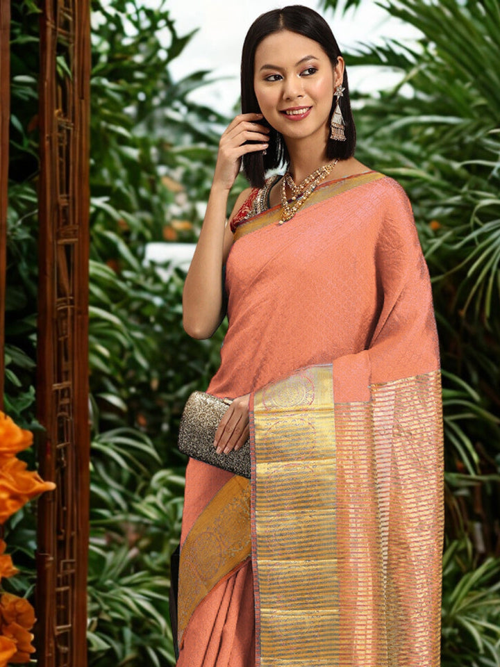 Resham Self Woven Traditional Silk Saree with Gold Zari Geometrical Border