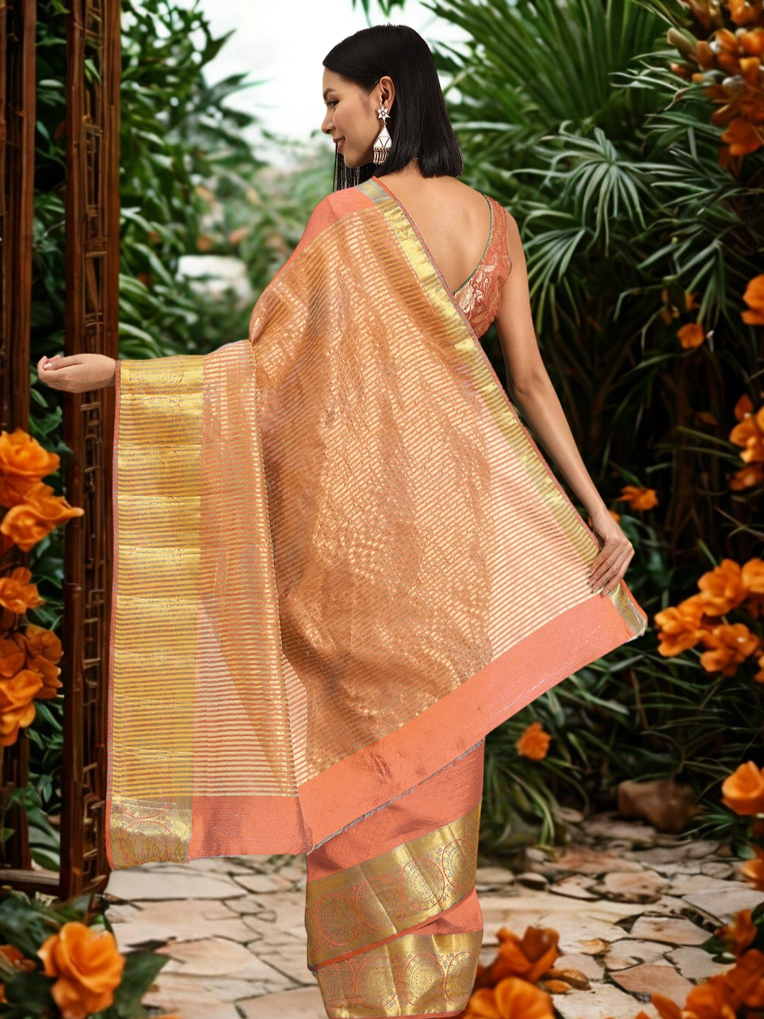 Resham Self Woven Traditional Silk Saree with Gold Zari Geometrical Border