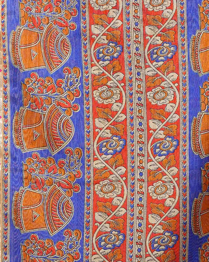 Blue Chanderi Cotton Silk Printed Saree with Maheshwari pattern and Banarasi Border