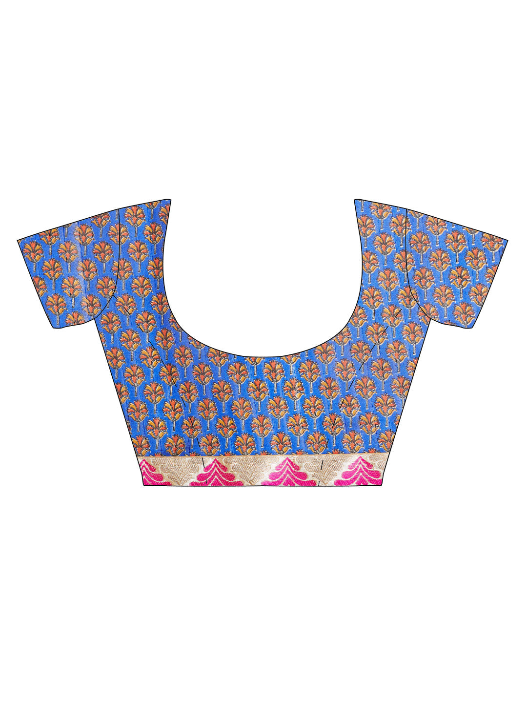 Blue Chanderi Cotton Silk Printed Saree with Maheshwari pattern and Banarasi Border