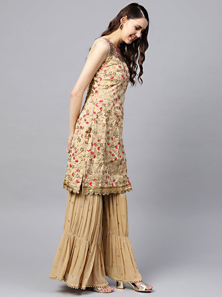 Kurta Sharara Set with Floral Zari Sequin Embroidery