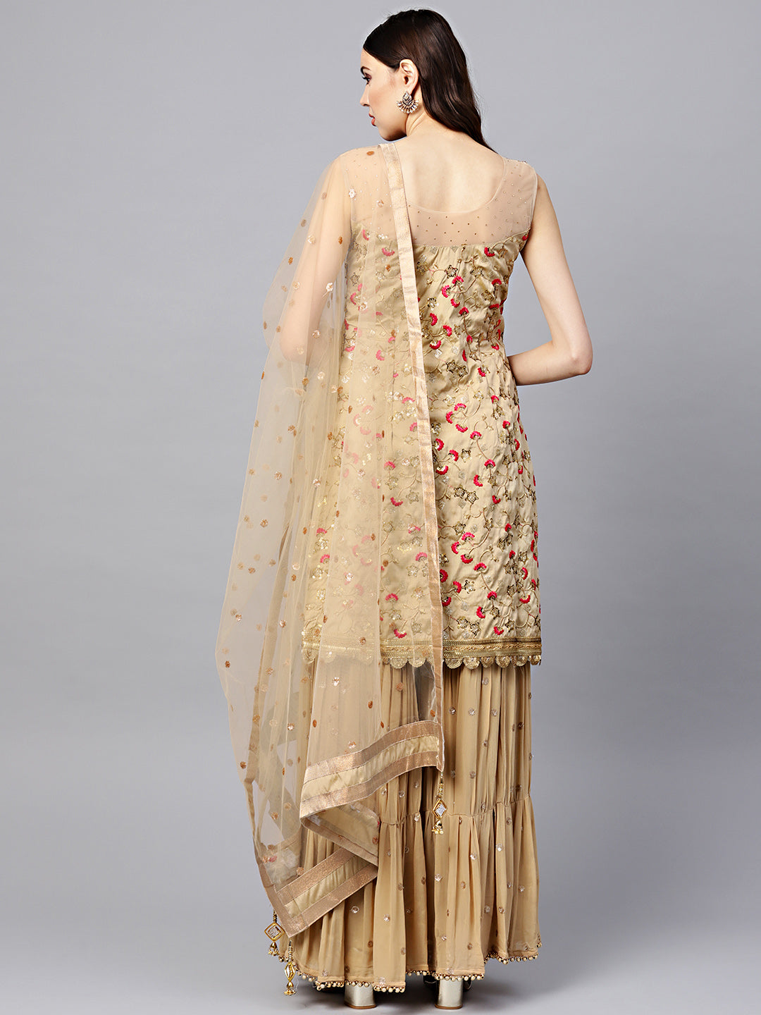 Kurta Sharara Set with Floral Zari Sequin Embroidery