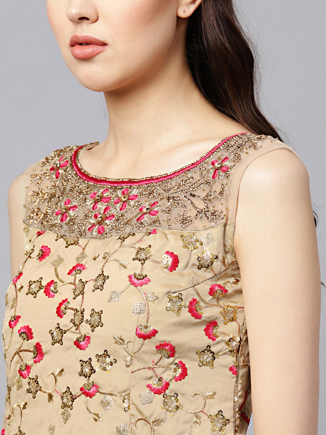 Kurta Sharara Set with Floral Zari Sequin Embroidery