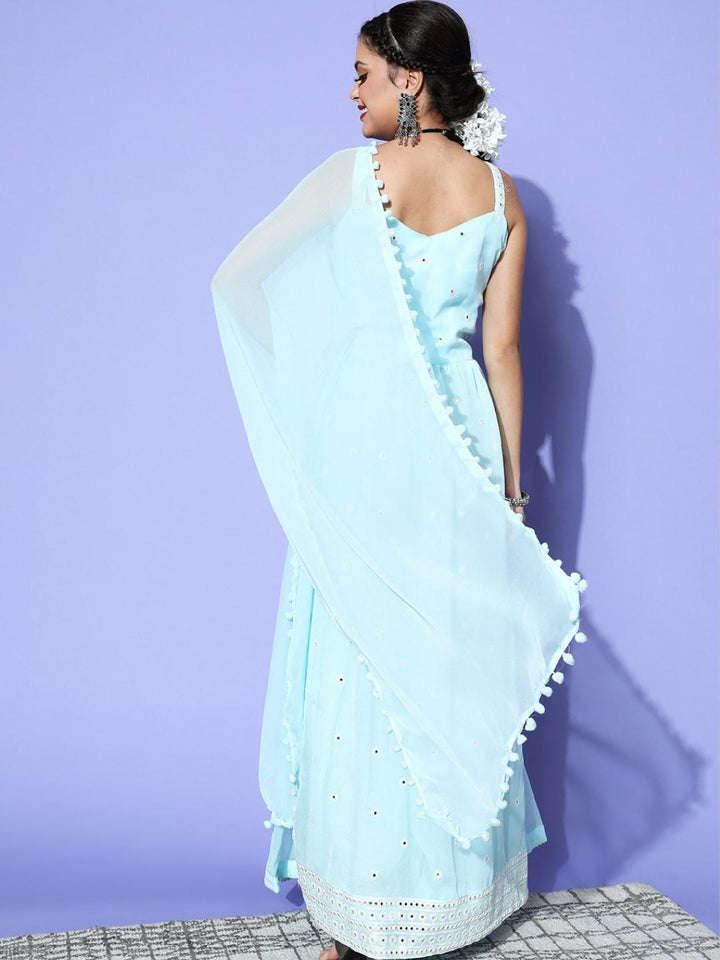 Pastel Sky Blue High Slit Nyraa Style Kurta Sharara Set