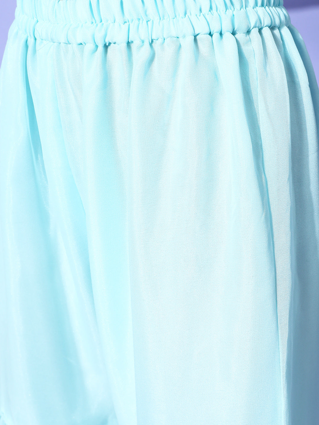 Pastel Sky Blue High Slit Nyraa Style Kurta Sharara Set