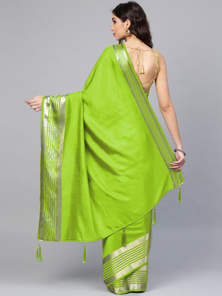 Satin Silk Saree with Zari Woven Stripes and Brocade Blouse