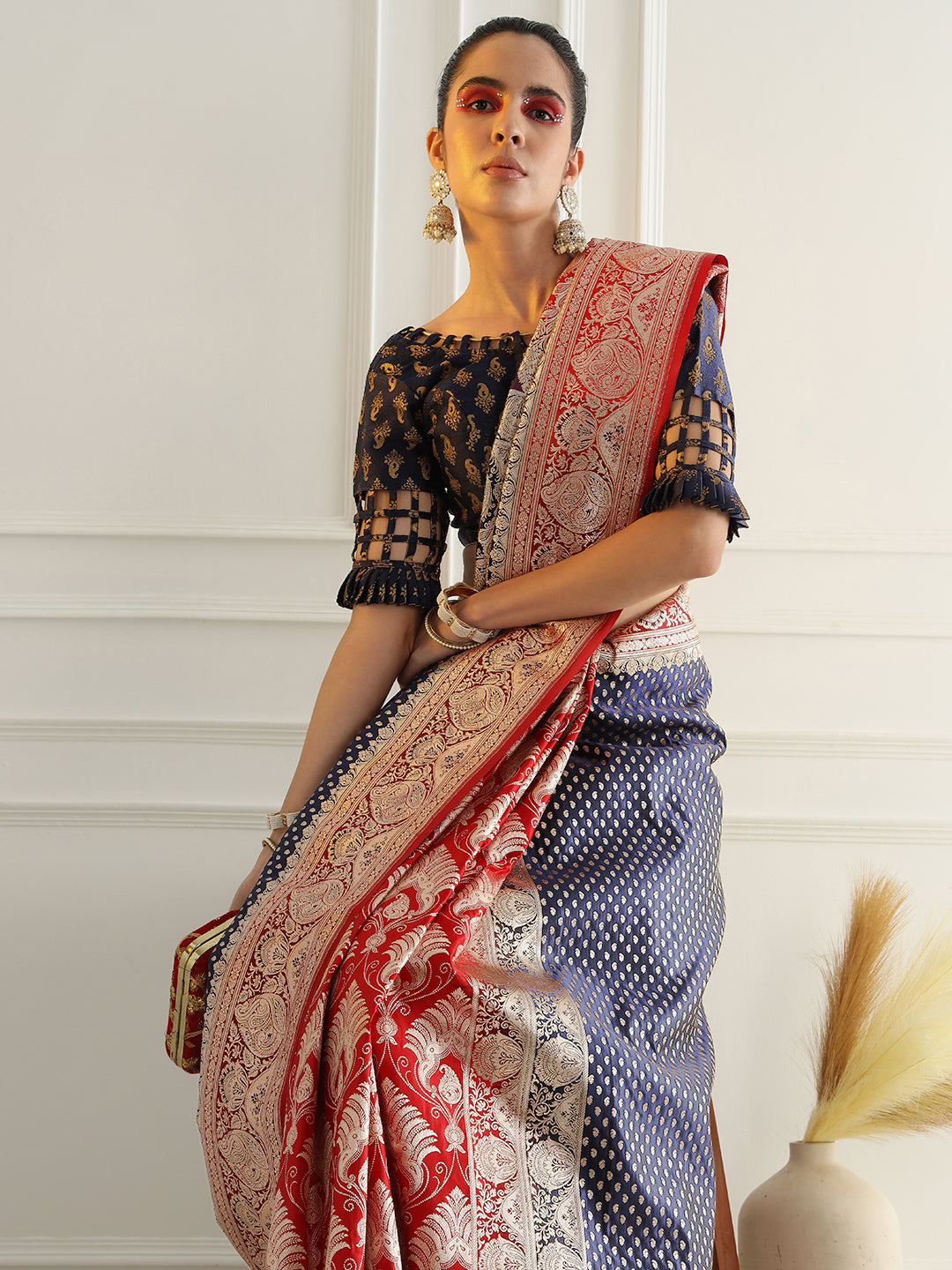 Traditional Banarasi Silk Kanjeewaram saree with Patli Pattern
