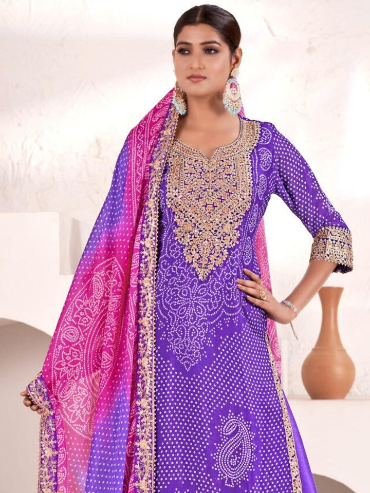 Chhabra 555 Bandhani Print Mirror Embellished Kurta Set with Embroidered Plazzo & Ombre Dupatta