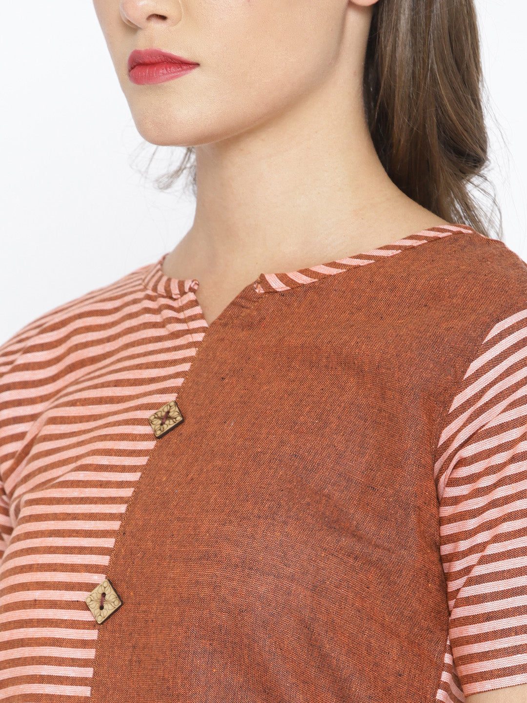 Brown Cotton Straight Kurta with Striped pattern