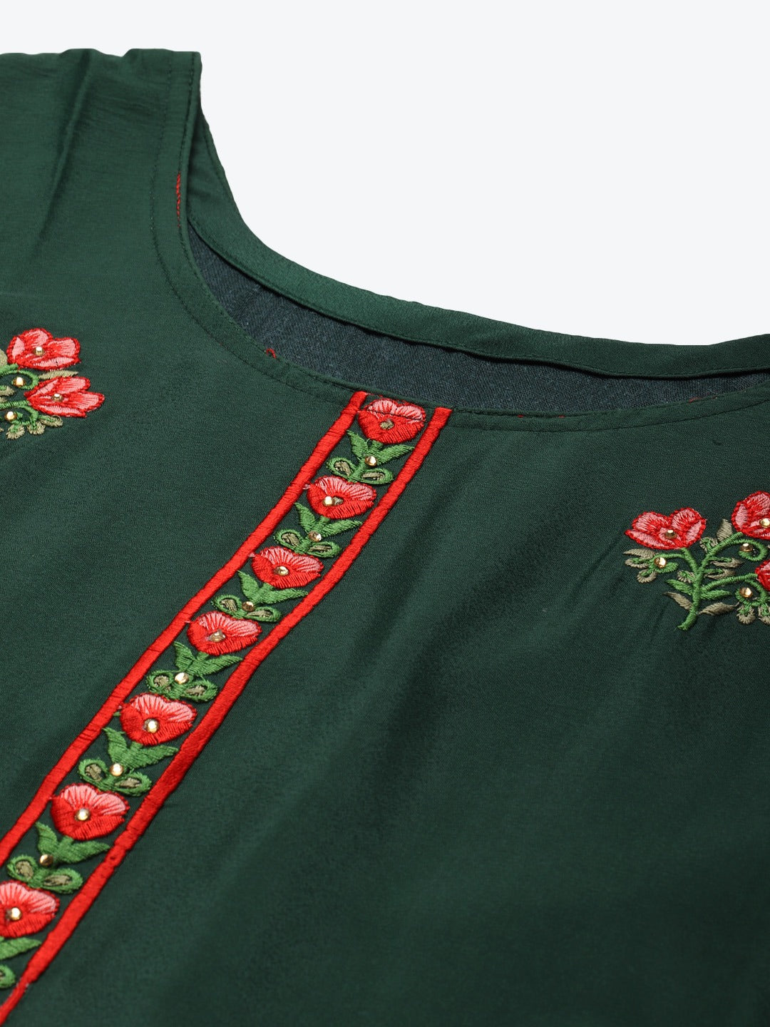 Green Resham Embroidered Crepe Dress Material with Contrast Dupatta
