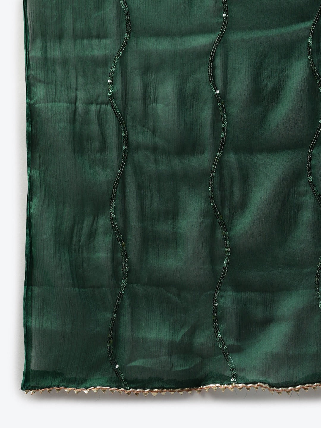 Green Resham Embroidered Crepe Dress Material with Contrast Dupatta