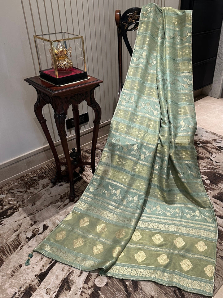 Elegant Sage Green Silk Saree