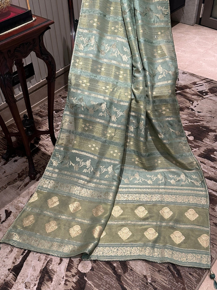 Elegant Sage Green Silk Saree