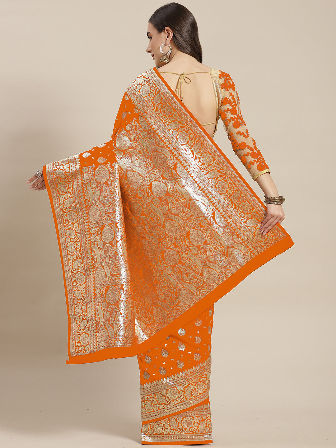 Mustard Kanjeevaram Silk Saree with Resham Meenakari ethnic motifs