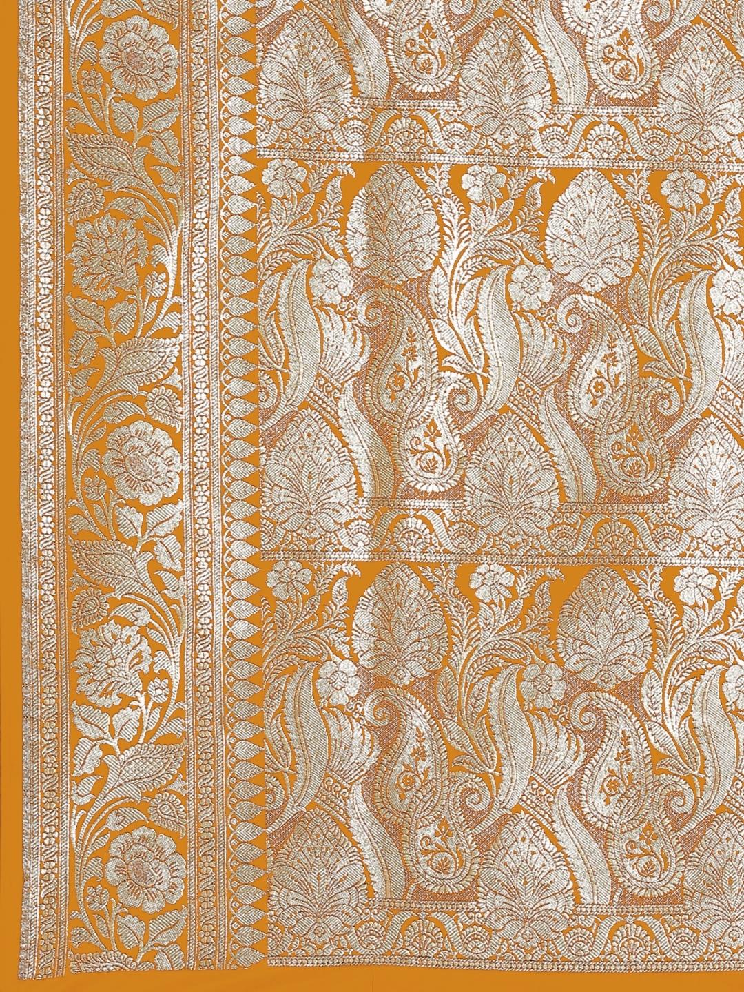 Mustard Kanjeevaram Silk Saree with Resham Meenakari ethnic motifs