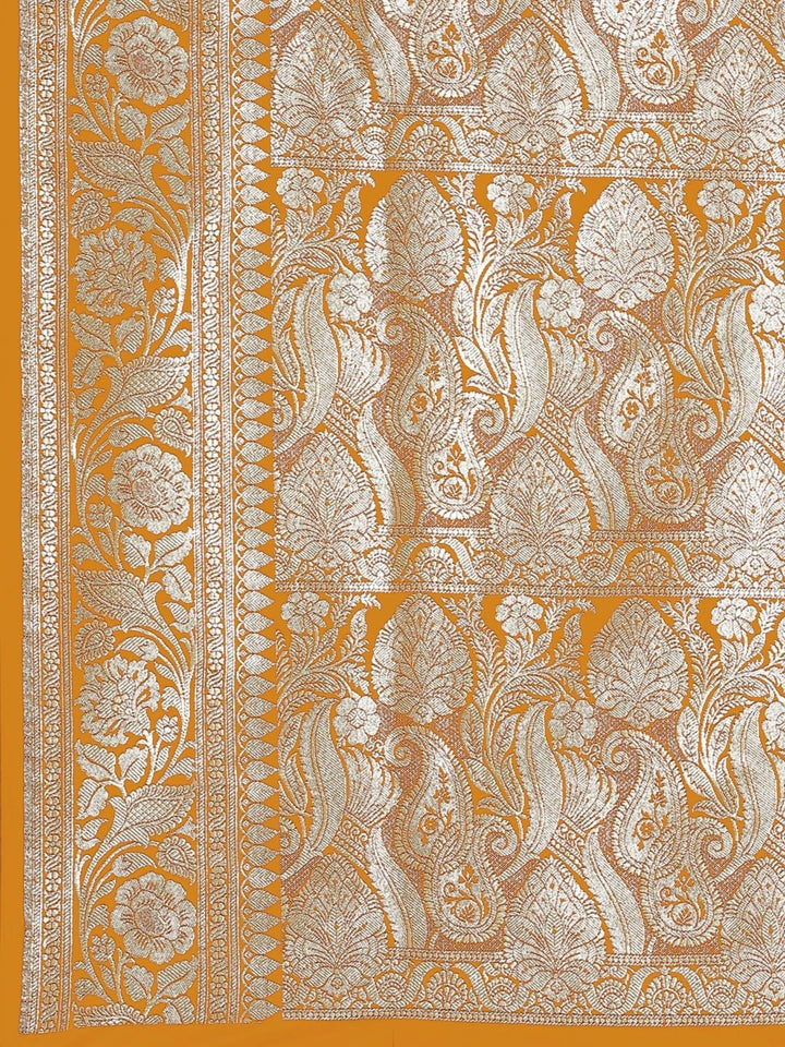Mustard Kanjeevaram Silk Saree with Resham Meenakari ethnic motifs