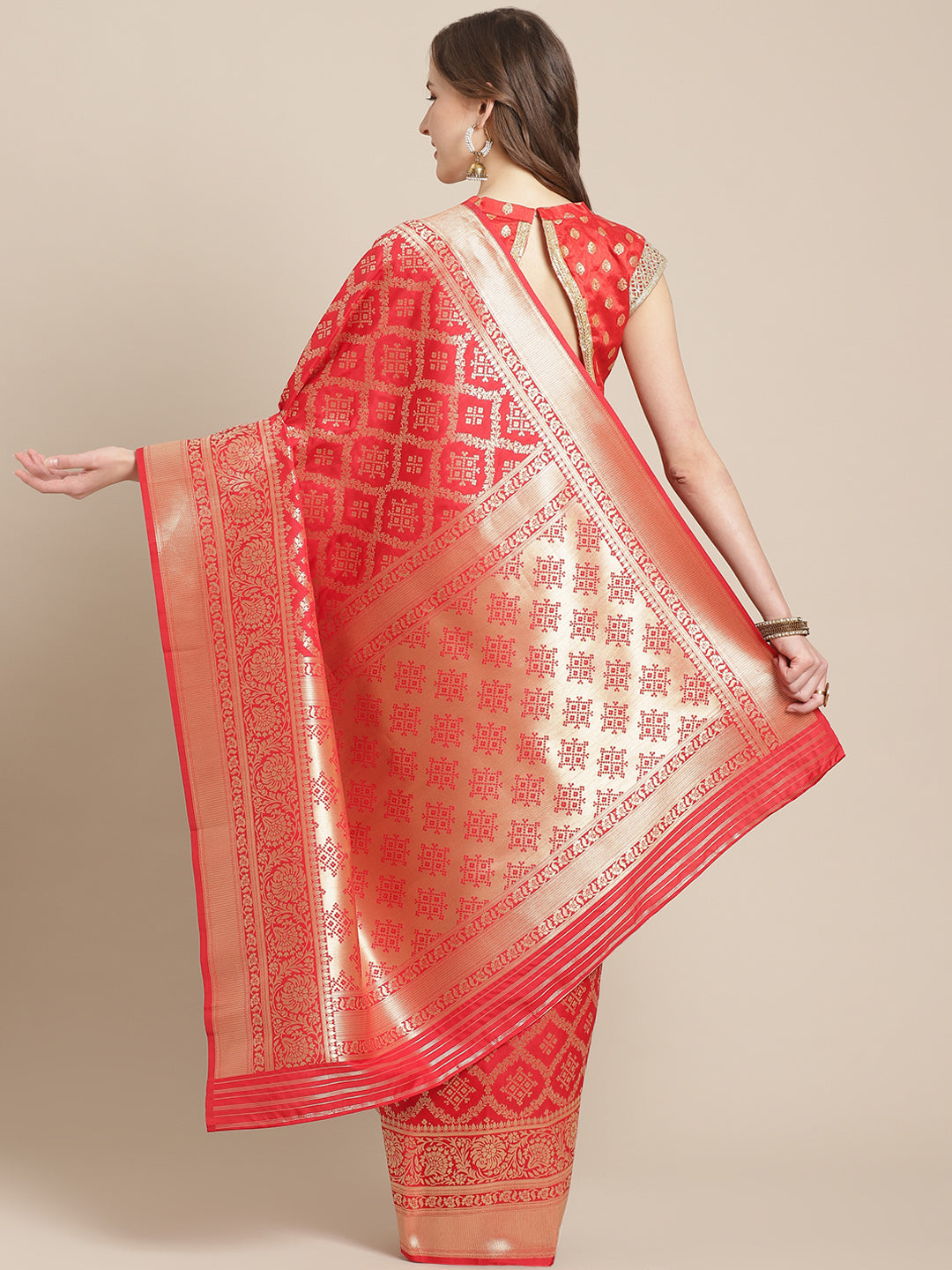 Red Banarasi Handloom Bridal Gold Zari Woven Saree in Gharchola Geometrical Pattern
