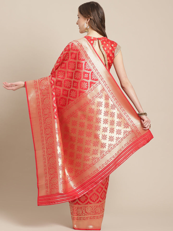 Red Banarasi Handloom Bridal Gold Zari Woven Saree in Gharchola Geometrical Pattern