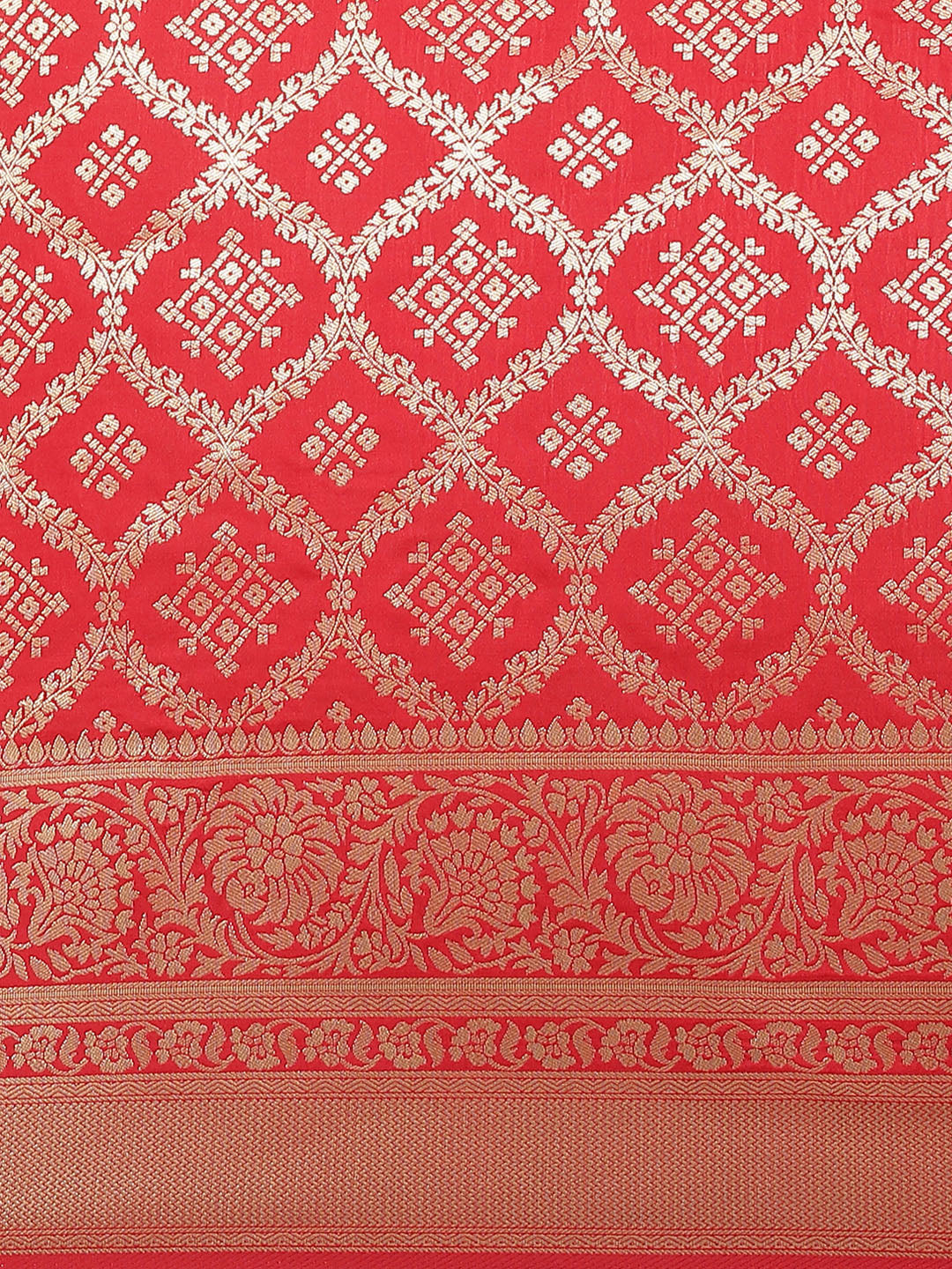 Red Banarasi Handloom Bridal Gold Zari Woven Saree in Gharchola Geometrical Pattern