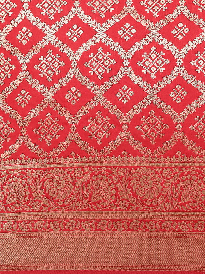 Red Banarasi Handloom Bridal Gold Zari Woven Saree in Gharchola Geometrical Pattern