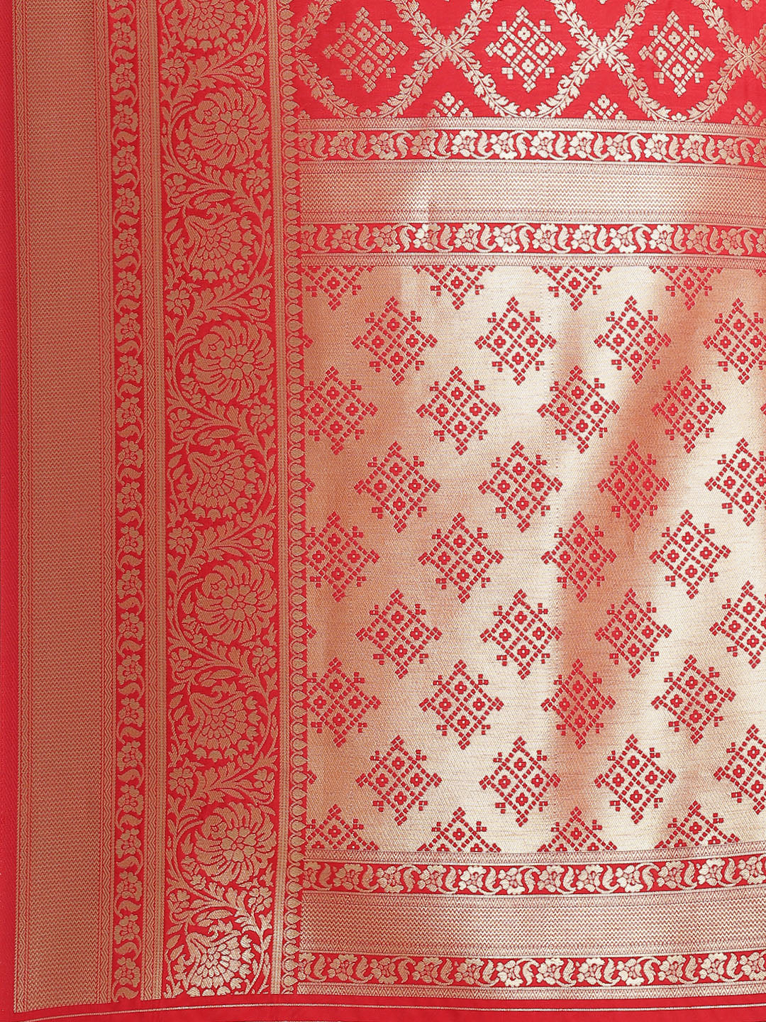 Red Banarasi Handloom Bridal Gold Zari Woven Saree in Gharchola Geometrical Pattern