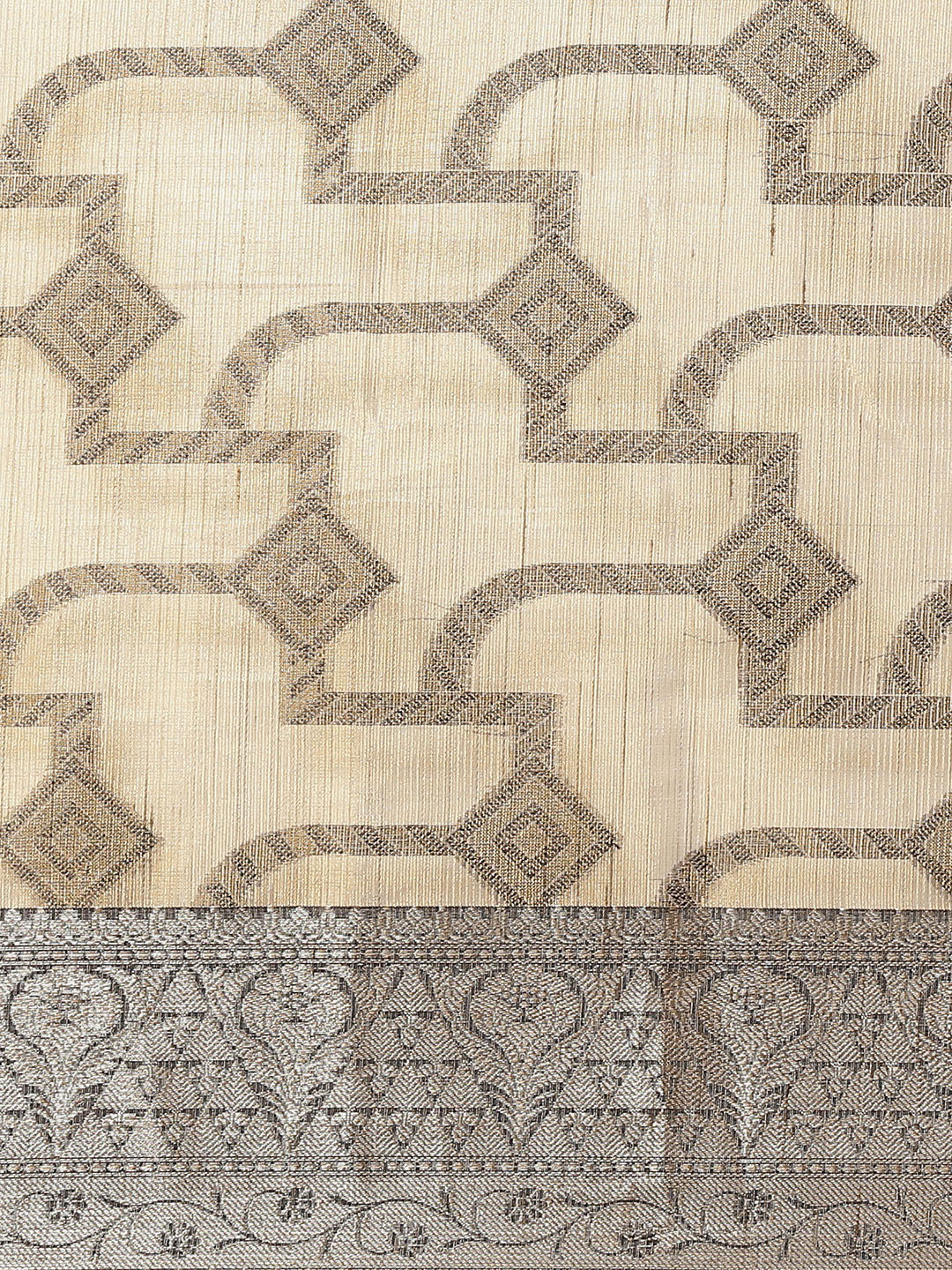 Grey Jute Silk Floral Geometrical Motifs Gold & Silver Banarasi Saree