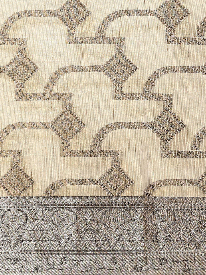 Grey Jute Silk Floral Geometrical Motifs Gold & Silver Banarasi Saree