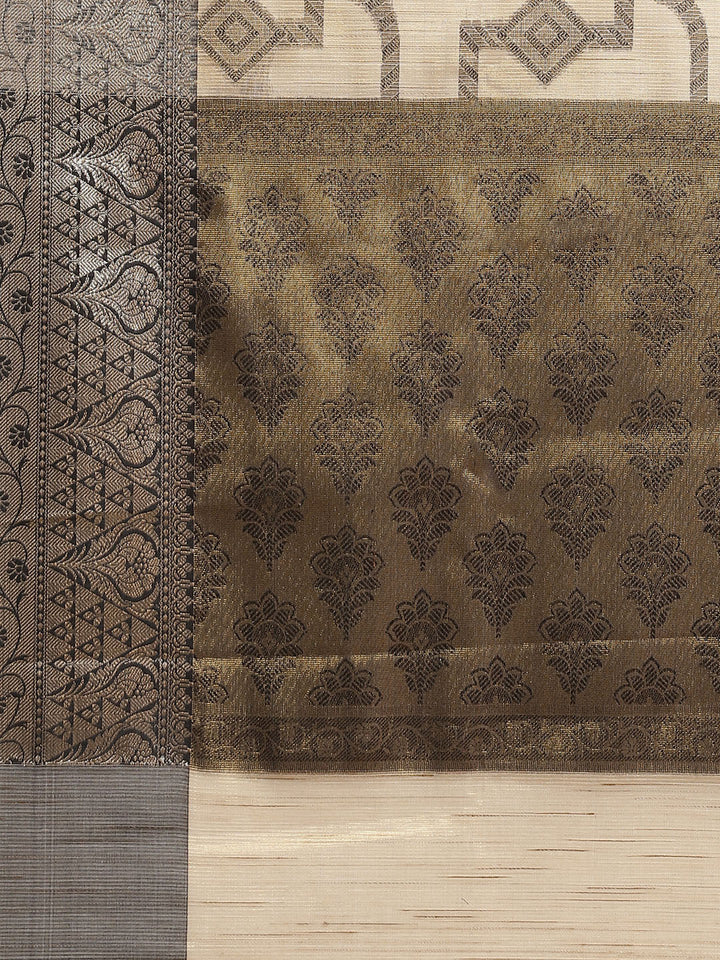 Grey Jute Silk Floral Geometrical Motifs Gold & Silver Banarasi Saree