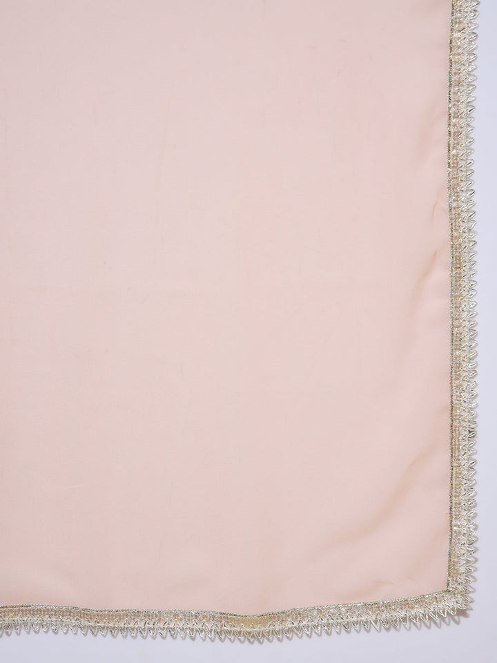 Peach Mirror Embroidered Kurta Set with Flared Jewel inspried sharara
