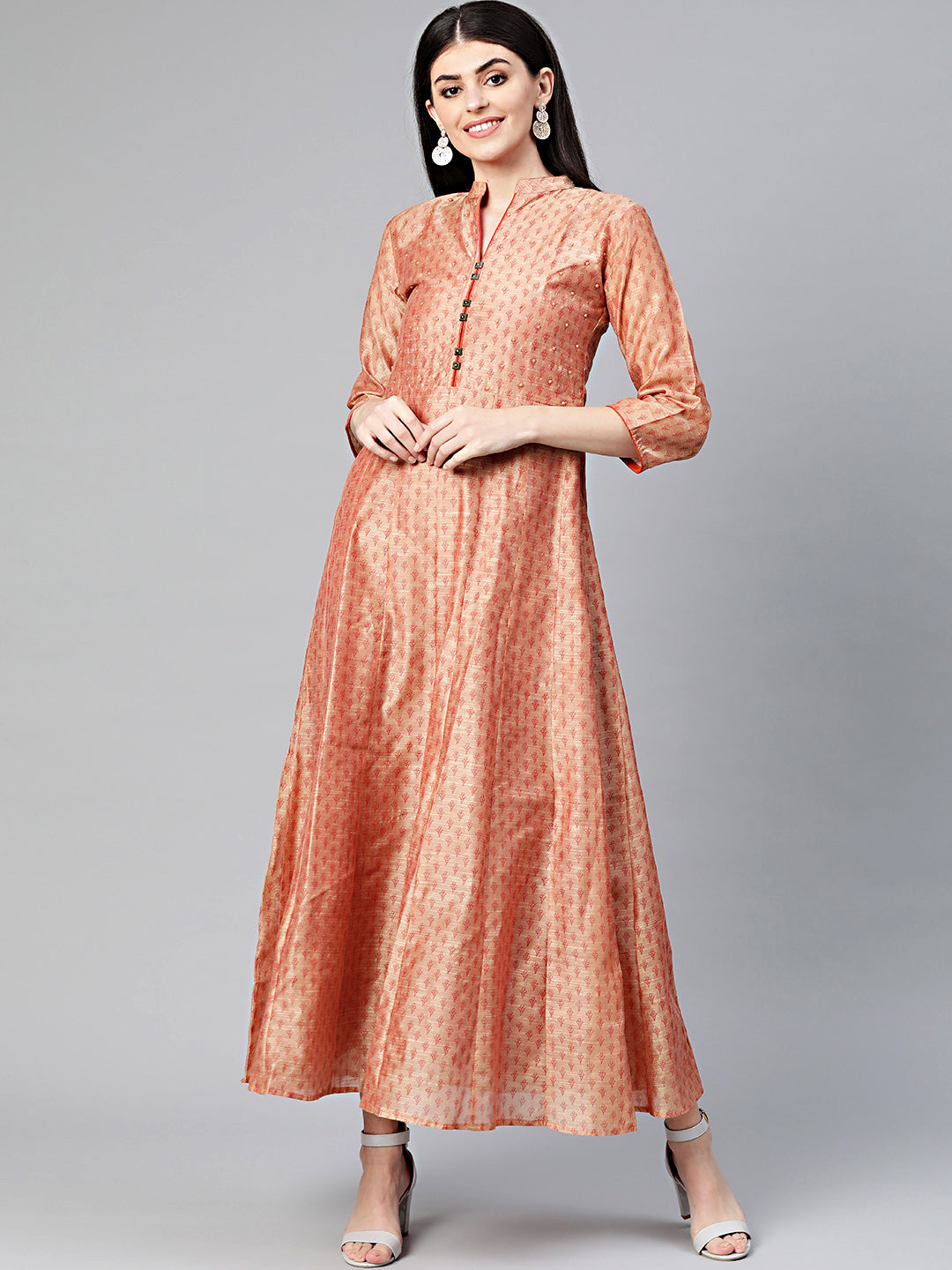 Chhabra 555 Made to Measure Anarkali Printed Kurta Dress with pearl embellishments and Ikat inspired floral print