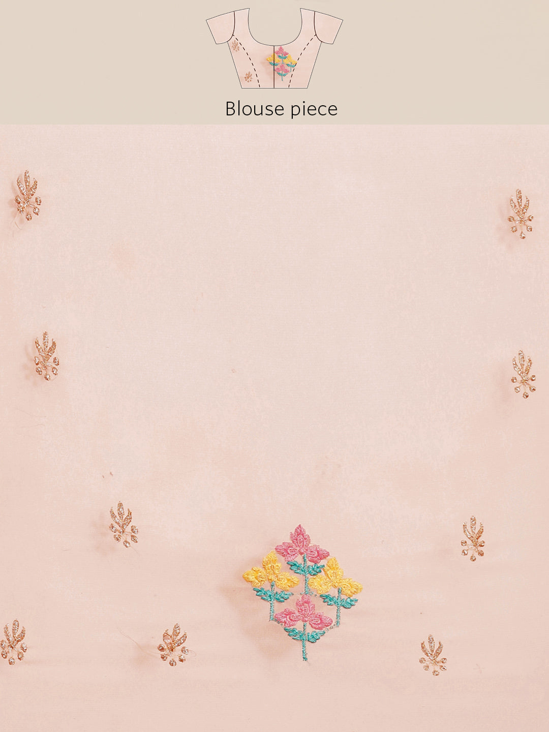 Pastel Peach Resham Thread & Crystal Embellished Georgette Saree