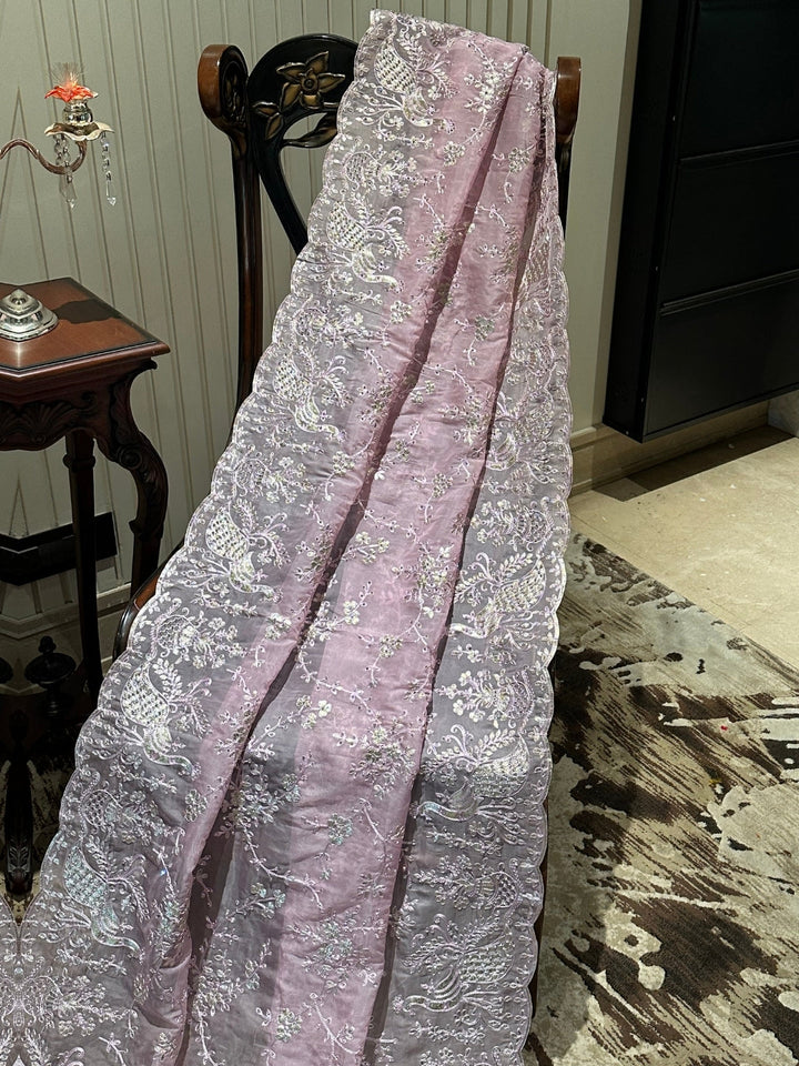 Charming Pink Organza Saree with Intricate Lace Work