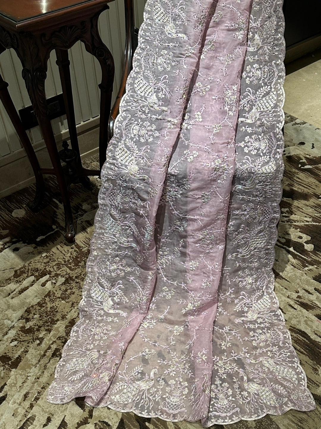 Charming Pink Organza Saree with Intricate Lace Work