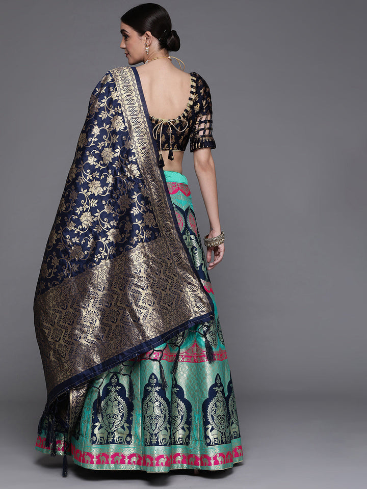 Navy Blue Silk Lehenga Choli with Zari & Resham Weaving