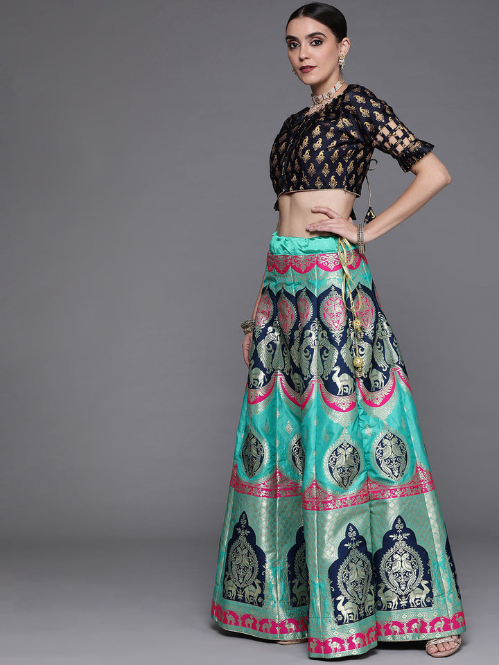Navy Blue Silk Lehenga Choli with Zari & Resham Weaving