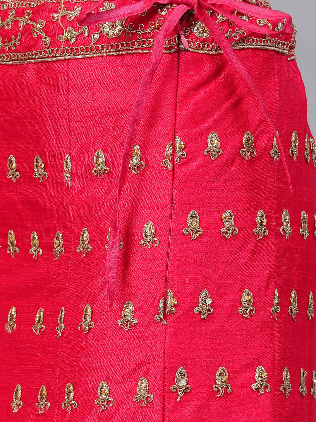 Zari and Aari Embroidered Semi-stitched Silk Lehenga