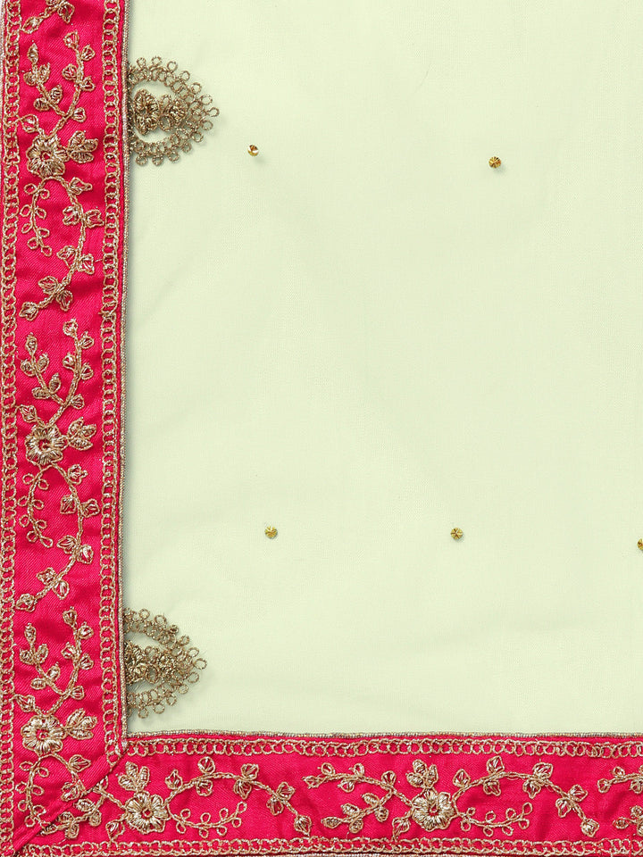 Zari and Aari Embroidered Semi-stitched Silk Lehenga