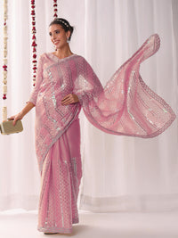Chhabra 555 Ombre Resham Embroidered saree with Allover Sequinned Stripes and Scalloped Motifs