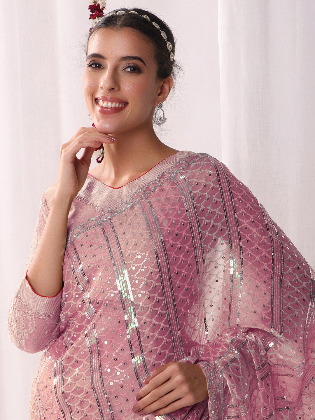 Ombre Resham Embroidered saree with Allover Sequinned Stripes
