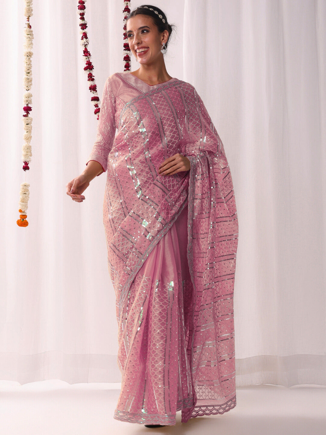 Ombre Resham Embroidered saree with Allover Sequinned Stripes