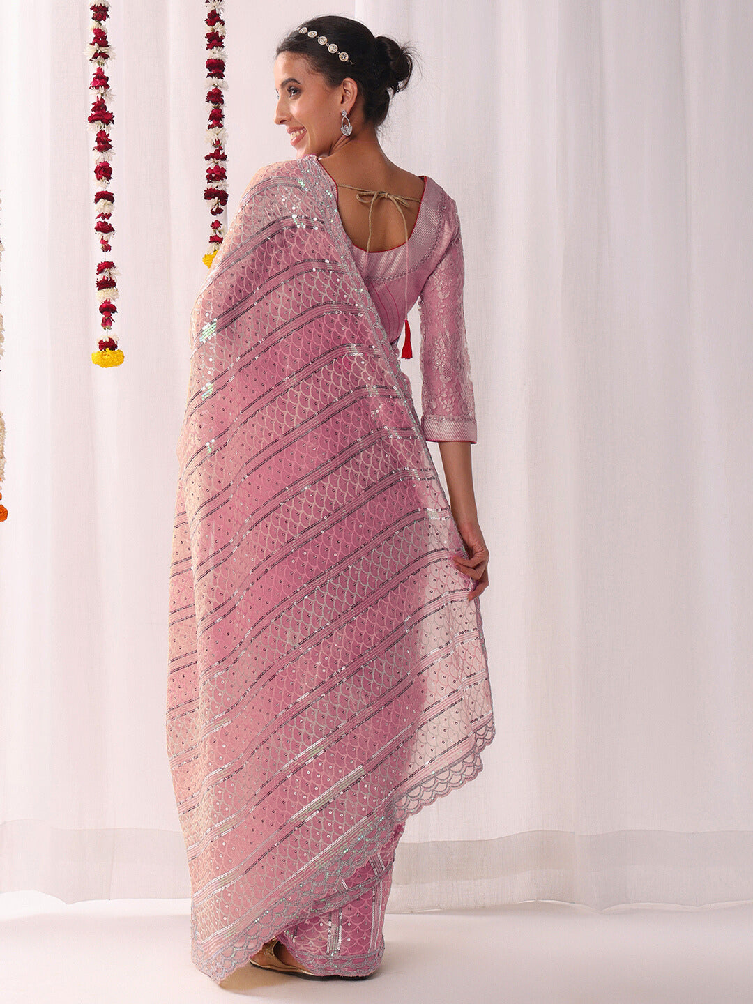 Ombre Resham Embroidered saree with Allover Sequinned Stripes