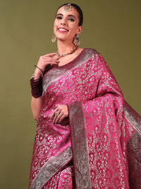 Chhabra 555 Banarasi Crystal Embellished Handloom Silk Saree with Intricate Zari Woven Floral Motifs